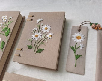 Personalized Embroidered Journal Notebook A5, Floral Hand Embroidered Notebook, Fabric cover, Daisy Journal,Handmade Notebook,Custom Journal