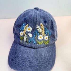 Custom Floral Hand Embroidered Baseball Cap, Daisy Embroidered Hat,Wash Cotton Hat,Personalized Embroidered Cap,Women Hat,Summer Hat