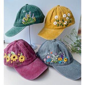 Custom Floral Baseball Cap, Daisy Hand Embroidered Baseball