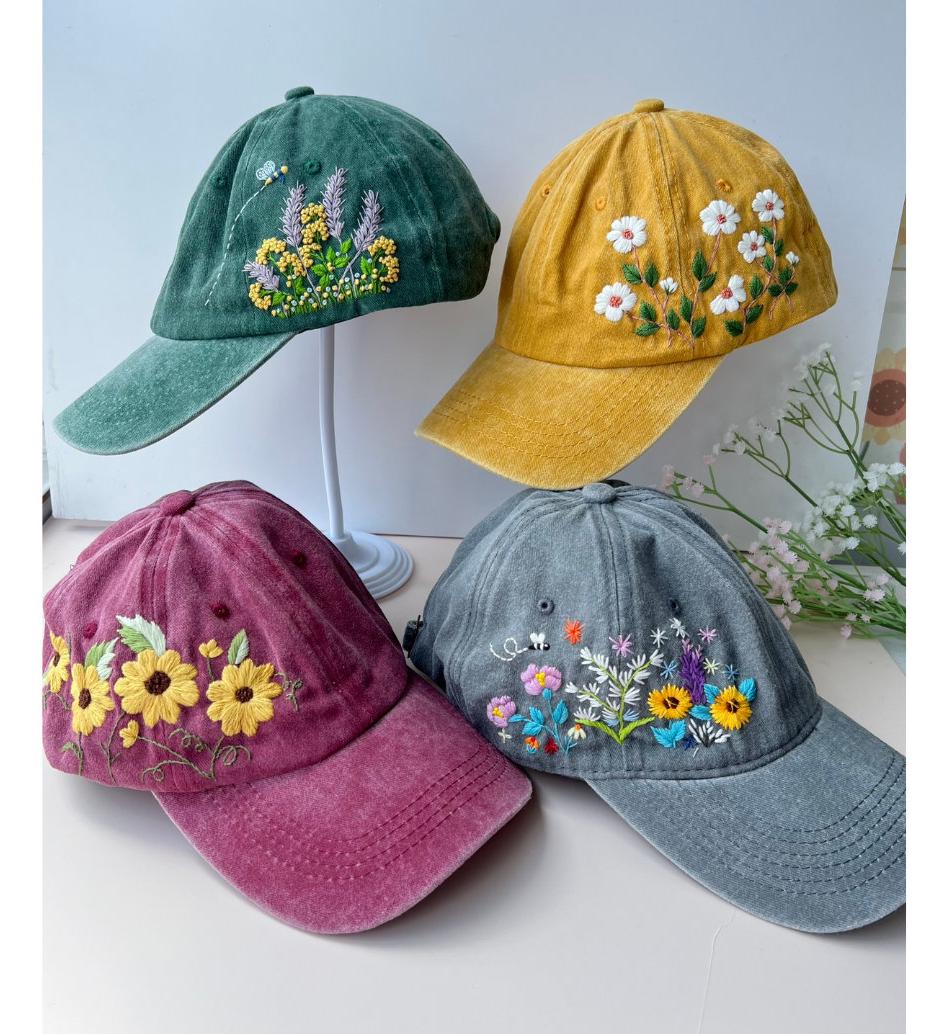 Custom Floral Baseball Cap, Daisy Hand Embroidered Baseball  display picture 3
