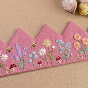 Custom Hand Embroidered Linen Crown, Baby Birthday Crown, Kids Crow, Personalized Gift, First Birthday Gift, Flower And Name Crowns image 16