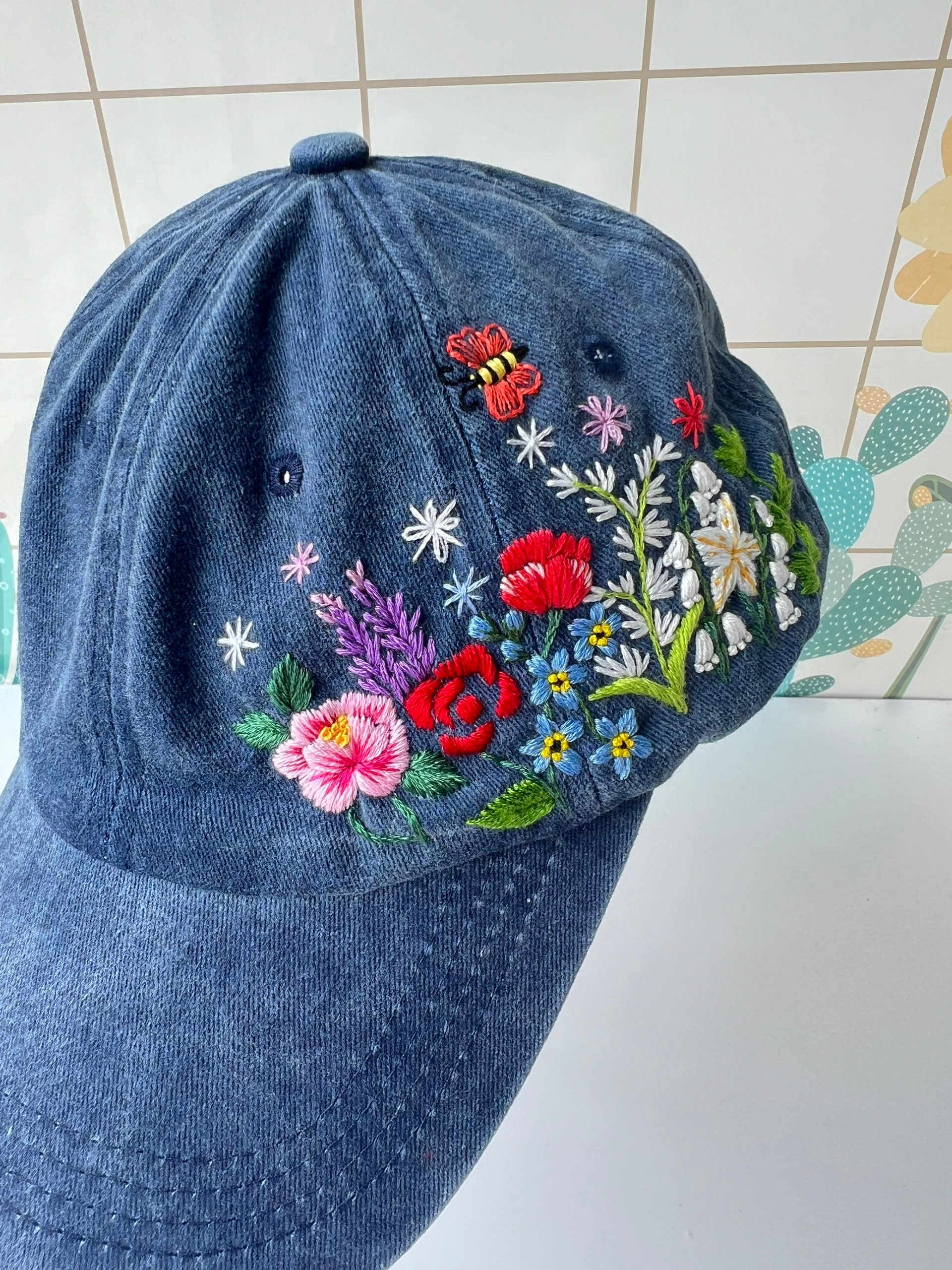 Hand Embroidery Baseball Cap, Wild Flower Embroidered  display picture 2