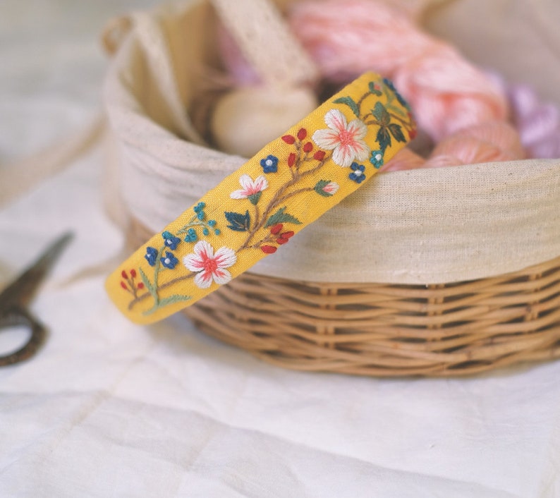 Hand Embroidered Headband, Floral Embroidery Turban, Linen Hair Band, Linen Hair Accessory,Embroidered Hair Hoop, Embroidered Women headband image 9