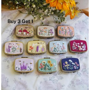 Floral Hand Embroidered Jewelry Box Comes With Drawstring Bag, Jewelry Box With Mirror, Bridesmaid Gift, Valentine&#39;s Gift, Mother&#39;s day Gift