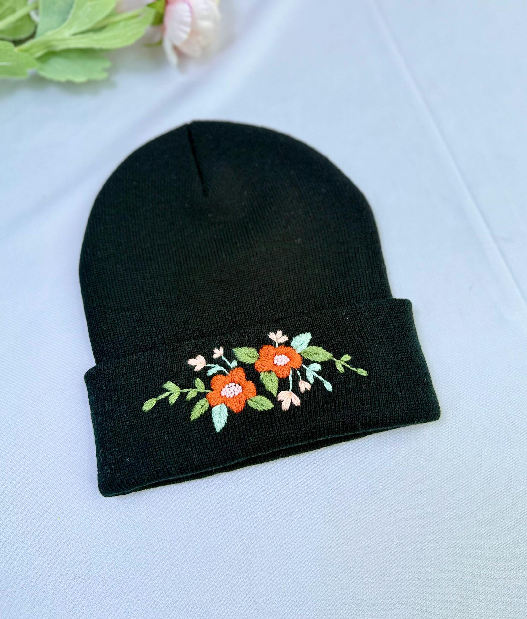 Hand Embroidered Beanie, Mushroom Beanie, Daisy Beanie, Wild