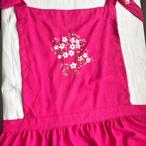 Cherry Blossom Hand Embroidered Apron Women, Floral Embroidered Apron, Linen Apron, Gardening Apron, Kitchen Apron, Personalized Apron