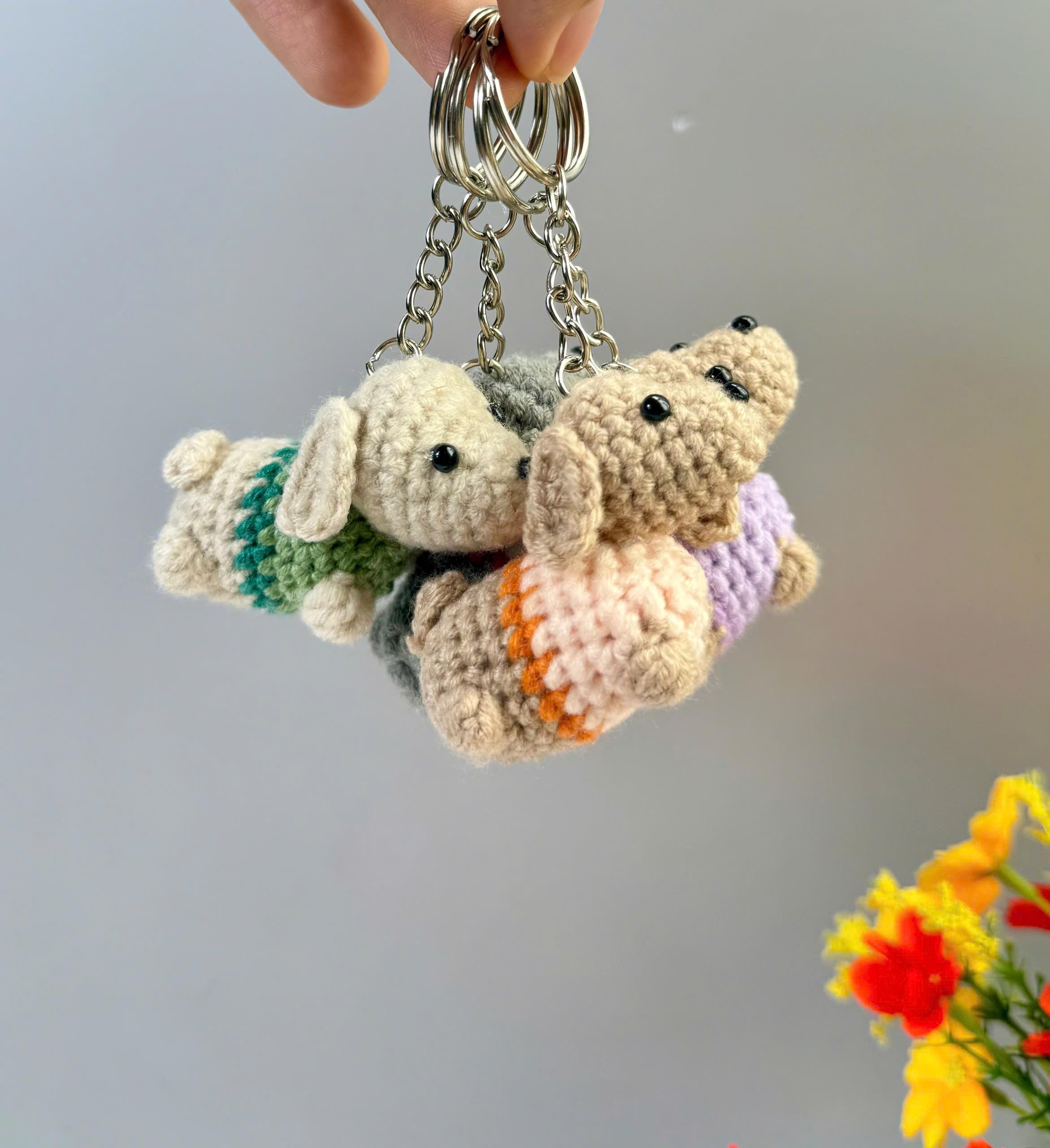 Handmade Crocheted Dachshund Keychain, Crochet Wiener Dog Keychain, Buy 2 Get 1, Handmade Dog, Crochet Keychain, Cute Keychain, Cute Gift