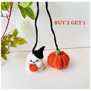 Crochet Ghost and Pumpkin Car Hanging, Buy 2 Get 1, Crochet Pumpkin,New Car Gift,Mirror Accessories Decoration,Halloween Gift
