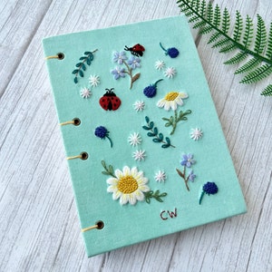 Personalized Embroidered Journal Notebook A5, Floral Hand Embroidered Notebook, Fabric cover, Daisy Journal,Handmade Notebook,Custom Journal