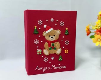 Hand Embroidered Christmas Photo Album With Sleeves, Personalized Christmas Memory Photo Album, Anniversary Gift, Unique Photo Album