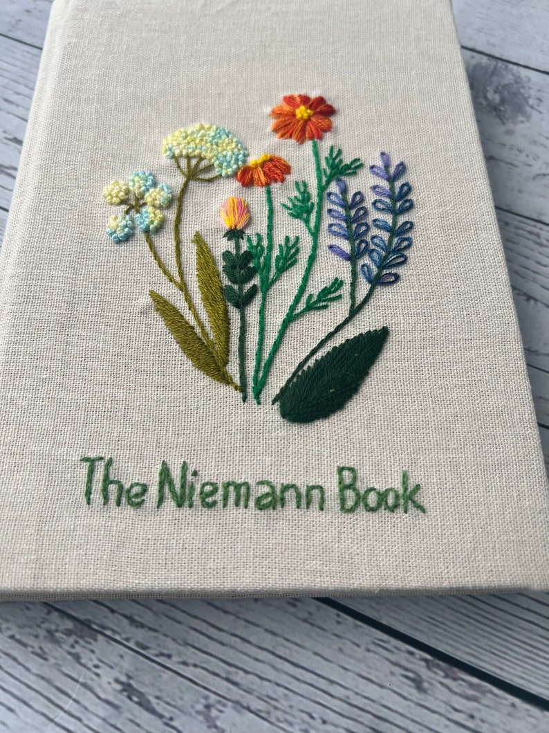 Personalized Journal Notebook A6 A5, Wild Flower Hand Embroidered Notebook, Fabric Hard cover,Daisy Journal,Handmade Notebook,Custom Journal image 3