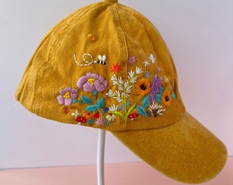 Custom Flower Hand Embroidery Hat, Daisy Embroidered Baseball Cap, Wash Cotton Hat,Embroidered Denim Cap,Hat For Women,Summer hat