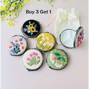 Floral Hand Embroidered Jewelry Box, Jewelry Box With Mirror, Bridesmaid Gift, Valentine&#39;s Gift, Mother&#39;s day Gift