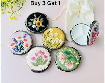 Floral Hand Embroidered Jewelry Box, Jewelry Box With Mirror, Bridesmaid Gift, Valentine's Gift, Mother's day Gift