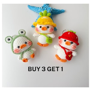 Crochet Cute Duck Keychain, Duck Wear Hat Keychain, Duck Wear Bag keychain, Fruit Hat, Crochet Animal, Cute keychain, Cute Gift, Fun Keyring