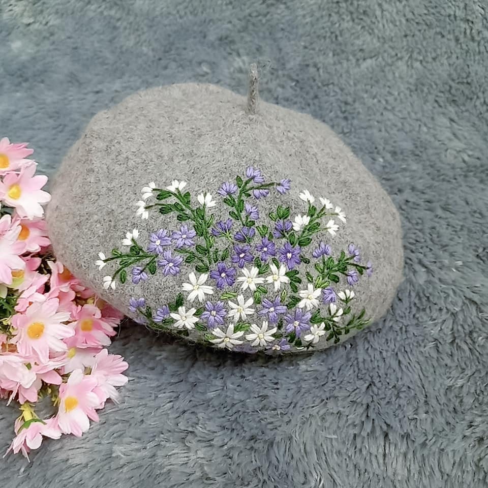 6234 Women Elegant Flower Embroidery Beret Hat French Style Floral Summer Floral Embroidered French Beret, Hand Embroidery Beret Women  main image 3