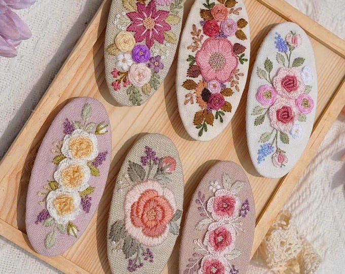 Hand Embroidered Back Hair Barrettes, Flower Embroidered Hair Clip, Rose Pink Hair clip, Cute Hair Clip, Hair Accessory, Handmade Hair Clip