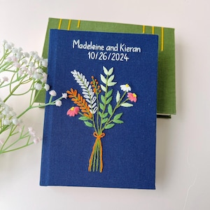 Hand Embroidered Journal Notebook A6 A5, Photo Album, Fabric Hard cover Notebook,Daisy Journal,Handmade Notebook,Custom Personalized Journal