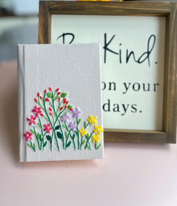 Hand Embroidered Journal Notebook A6 A5, Photo Album, Fabric Hard cover Notebook,Daisy Journal,Handmade Notebook,Custom Personalized Journal