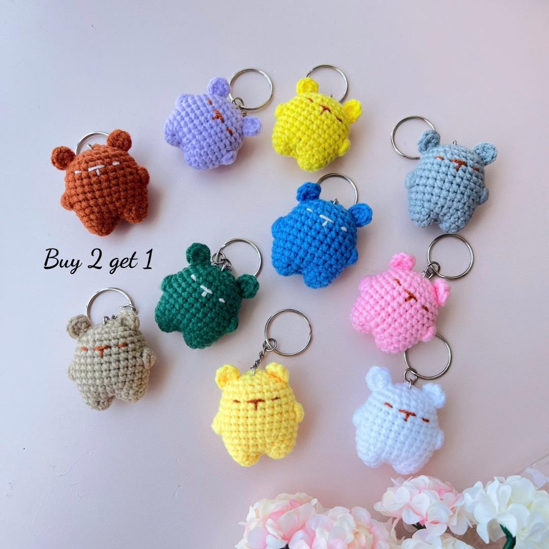 Crochet Cute Bear Keychain, Buy 2 Get 1, Ready to Ship, Handmade Bear ...
