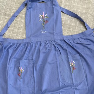 Floral Embroidered Apron For Women, Personalized Hand-Embroidered Apron, Linen Cotton Apron, Flower Embroidery Linen Apron, Custom Apron image 4