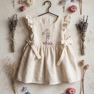 First Birthday Dress, Hand Embroidered Girls Soft Linen Dress, Toddler Linen Dress,Floral Kid Clothing, Baby Dress,Kid Dress,Birthday Outfit image 5