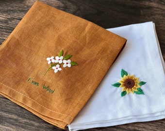 Personalized Handkerchiefs,Linen Embroidered Handkerchief,Wild Flower Handkerchief,Hand Embroidered,Linen Handkerchief,Lavender handkerchief