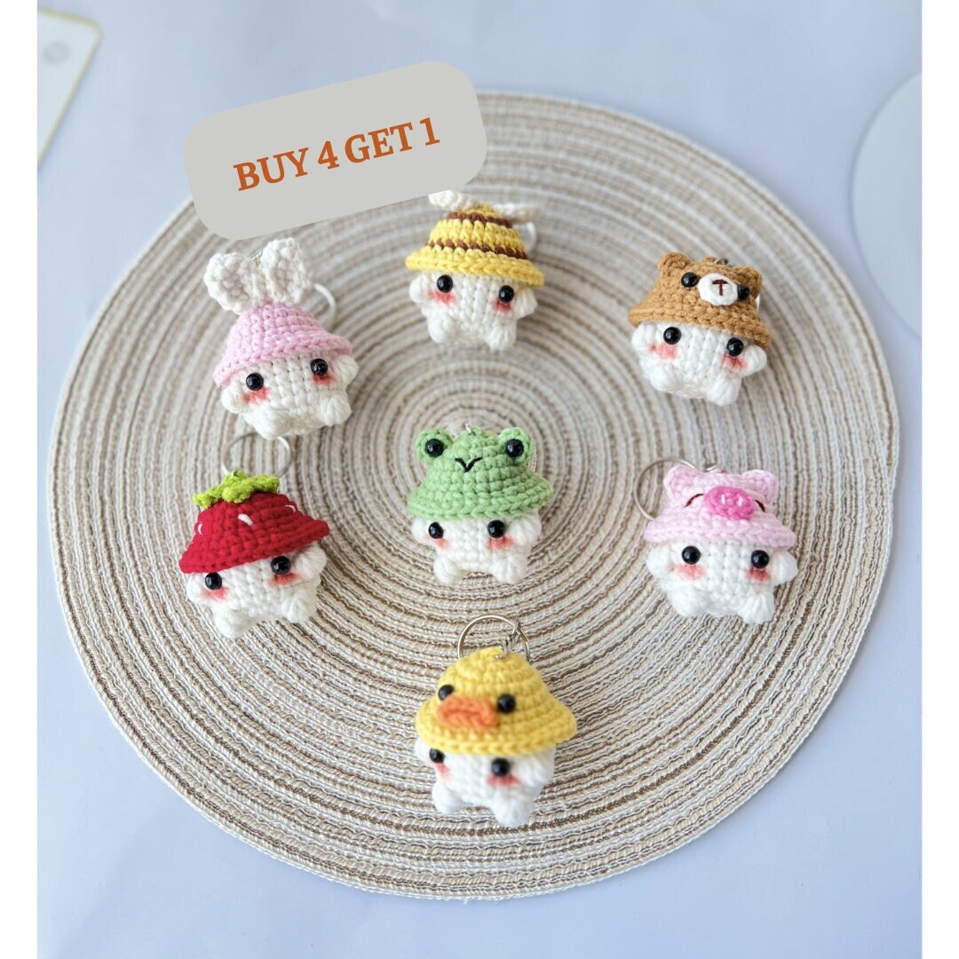 Crochet Cute Mushroom Keychain, Ready to Ship, Buy 4 Get 1, Mushroom Wear Hat Keychain, Handmade