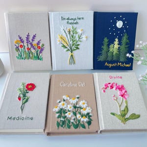 Hand Embroidered Journal Notebook A6 A5, Wild Flower Notebook, Fabric Hard cover,Daisy Journal,Handmade Notebook,Custom Personalized Journal