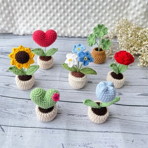 Mini Handmade Flower Pot, Buy 3 Get 1, Ready to Ship,Crochet Flower In The Pot,Crochet Heart,Handmade Knitted Flowers, Car decor,Table Decor