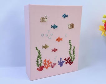 Álbum de fotos bordado a mano con fundas, álbum de fotos con temática playera, regalo de aniversario, álbum de fotos único, álbum de fotos de recuerdo, fotos de verano