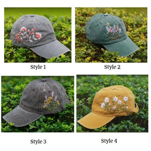 Custom Floral Baseball Cap, Daisy Hand Embroidered Baseball Cap, Wash Cotton Hat, Embroidered Denim Cap, Hat For Women, Summer Hat, Daiy Hat