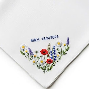 Handgeborduurde zakdoeken, gepersonaliseerde linnen bruiloft zakdoek, iets blauwe zakdoek, handgeschreven zakdoek, huwelijkscadeau
