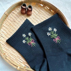 Custom Hand Embroidered Cotton Socks, One Pair Of Socks, Roses Embroidery Socks, Flower Socks, Personalized Socks, Cute Socks