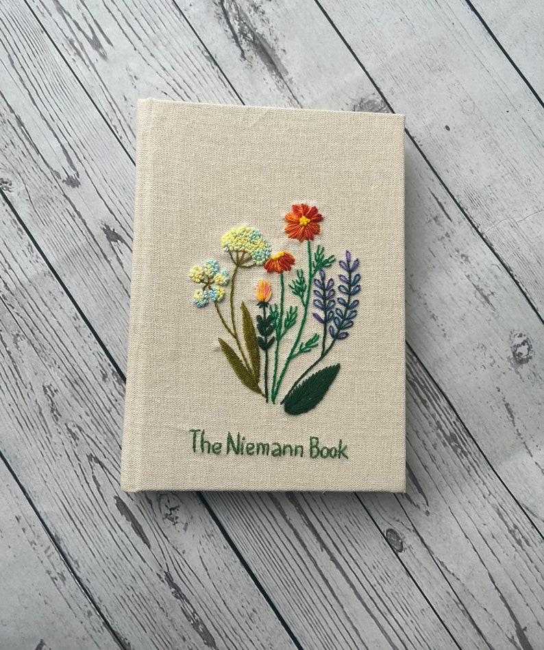 Personalized Journal Notebook A6 A5, Wild Flower Hand Embroidered Notebook, Fabric Hard cover,Daisy Journal,Handmade Notebook,Custom Journal image 2