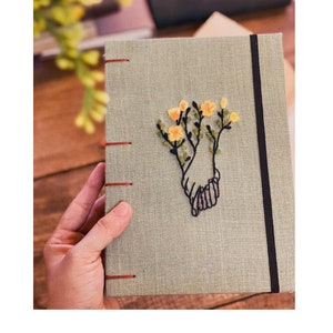 Wedding Guest Book, Embroidered Notebook, Personalized Journal, Hand Embroidered Floral Notebook, Fabric cover Notebook, Wedding Gift