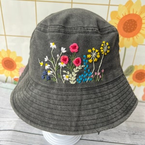 Custom Hand Embroidery Floral Bucket Hat, Daisy Embroidered Bucket, Wash Cotton Hat, Handmade Summer Hat, Hat For Women, Custom Bucket Hat image 10