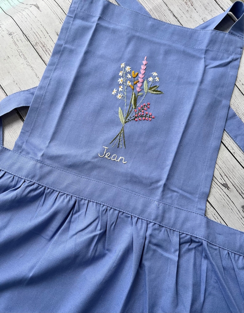 Floral Embroidered Apron For Women, Personalized Hand-Embroidered Apron, Linen Cotton Apron, Flower Embroidery Linen Apron, Custom Apron image 10