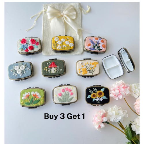 Floral Hand Embroidered Jewelry Box Comes With Drawstring Bag, Jewelry Box With Mirror, Bridesmaid Gift, Valentine's Gift, Mother's day Gift