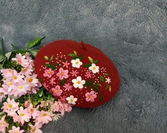 7191 Women Elegant Flower Embroidery Beret Hat French Style Floral Summer Amazon.com: Flower Embroidery Beret Hat for Women, French  main image 2