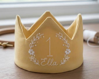 Benutzerdefinierte Hand bestickte Leinen Krone, Baby erste Geburtstagskrone, benutzerdefinierte Nummer Geburtstagskrone, personalisiertes Geschenk, erste Geburtstagsgeschenk