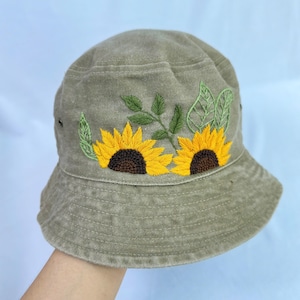 Sunflower Hand Embroidered Bucket Hat, Daisy Hat, Wash Cotton Hat, Handmade Summer Hat, Hat For Women, Custom Bucket Hat
