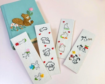 Hand Embroidered Custom Bookmark,  Cute Animal Hand Embroidered Bookmark, Personalized Book Mark, Daisy Handmade Bookmark, Linen Bookmark