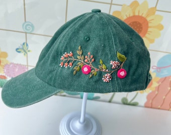 Custom Floral Hand Embroidered Baseball Cap, Rose Embroidered Hat, Wash Cotton Hat, Personalized Embroidered Denim Cap, Women Hat,Summer Hat