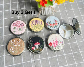 Floral Hand Embroidered Jewelry Box, Jewelry Box With Mirror, Bridesmaid Gift, Valentine's Gift, Mother's day Gift
