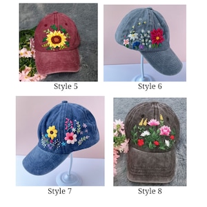 Custom Floral Baseball Cap, Daisy Hand Embroidered Baseball Cap, Wash Cotton Hat, Embroidered Denim Cap, Hat For Women, Summer Hat, Daiy Hat image 6