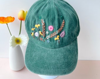 Custom Floral Hand Embroidered Baseball Cap, Rose Embroidered Hat, Wash Cotton Hat, Personalized Embroidered Denim Cap, Women Hat,Summer Hat