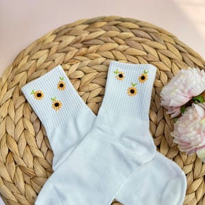 Custom Hand Embroidered Cotton Socks, One Pair Of Socks, Flower And Name Embroidery Socks,Personalized Socks,Mushroom Sock,Women Cute Socks