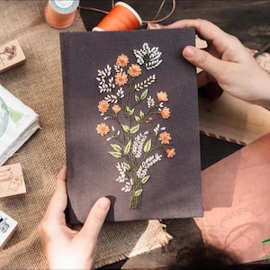 Hand Embroidered Journal Notebook A6 A5, Photo Album, Fabric Hard cover Notebook,Daisy Journal,Handmade Notebook,Custom Personalized Journal