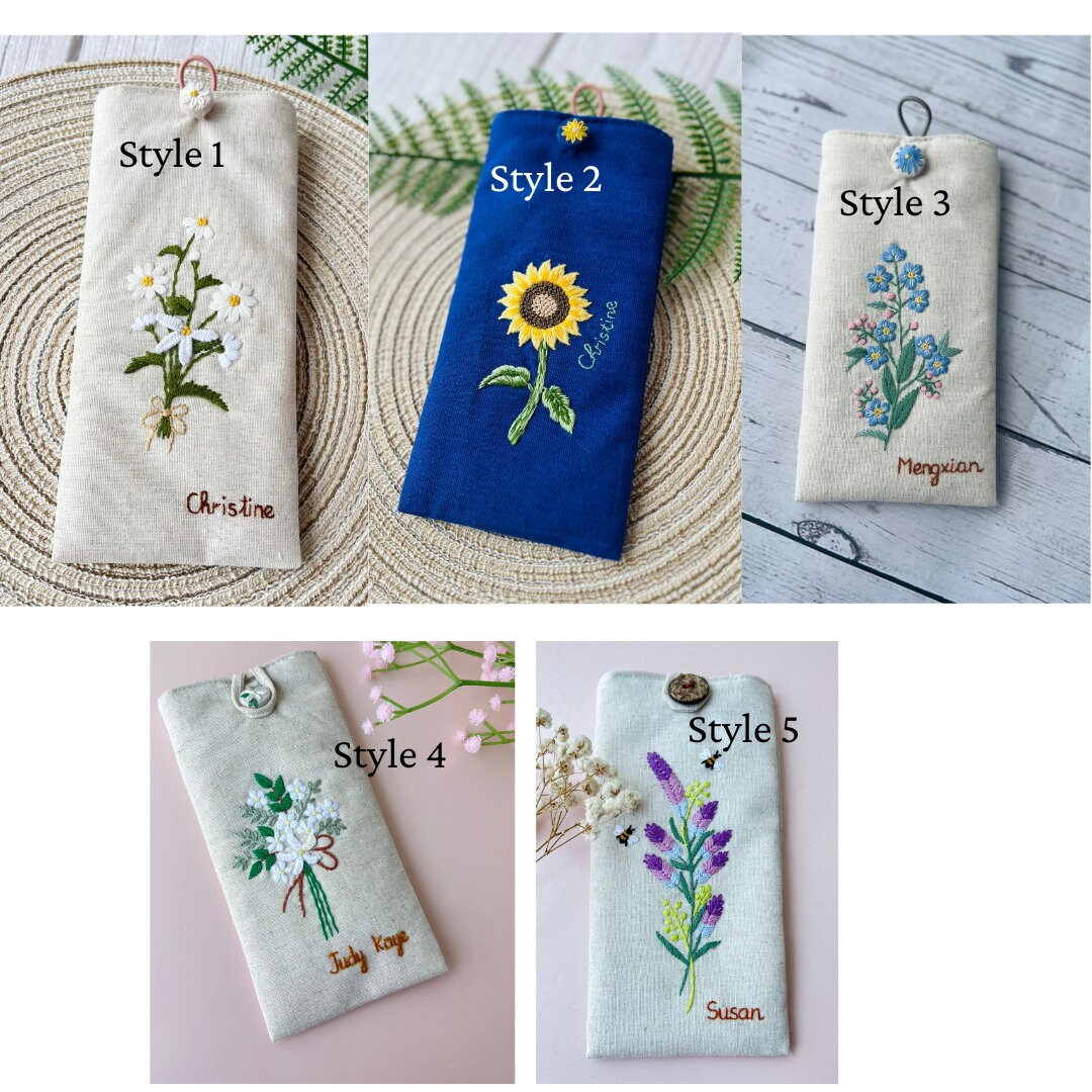 花刺繍入り眼鏡ケース、カスタム生地ソフトサングラスケース、手刺繍